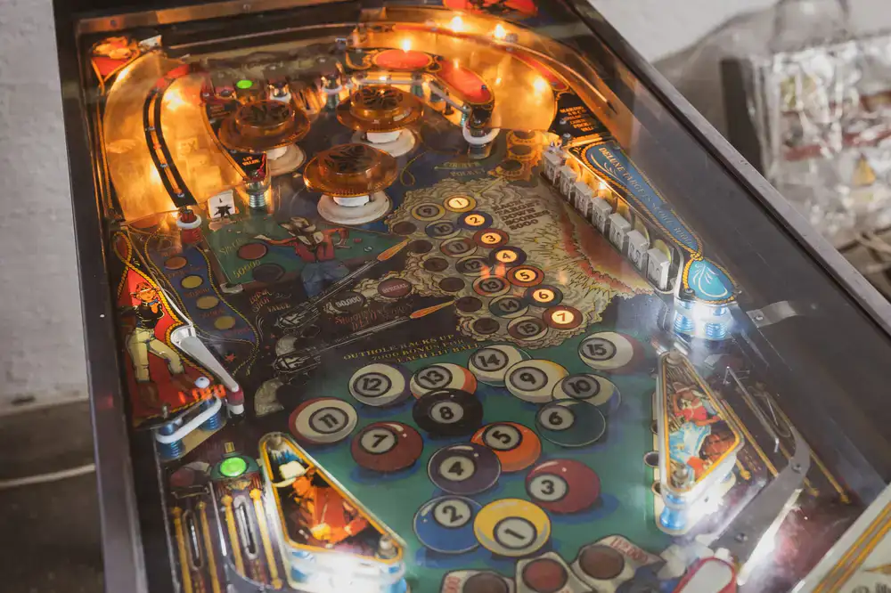 Vintage mechanical pinball machine playfield
